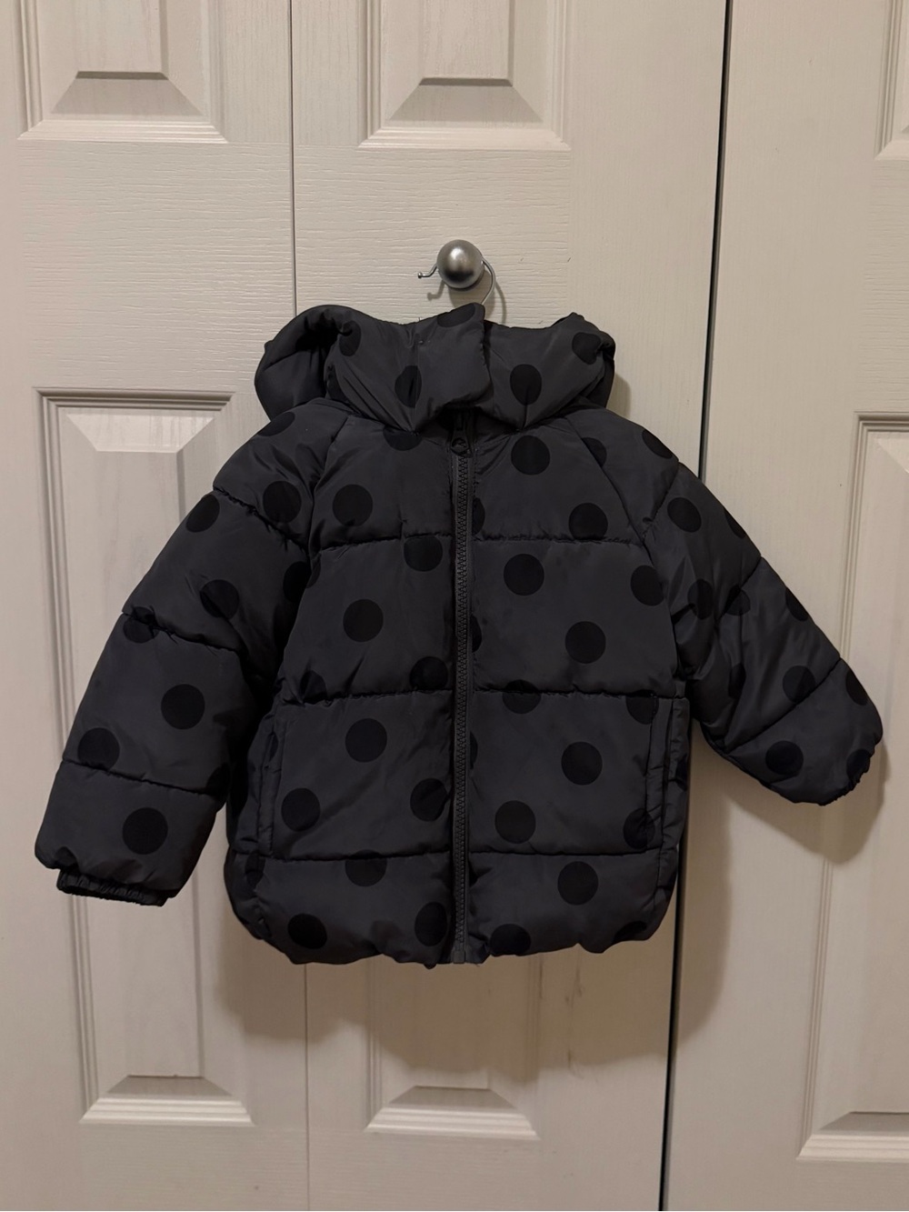 Zara Black Polka Dot Puffer Jacket with Hood